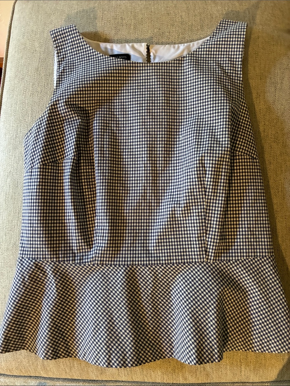 Talbots Navy & White Gingham Peplum Top